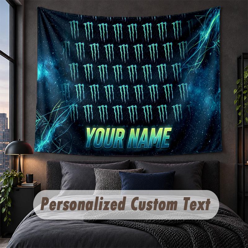 Custom Name Text Tapestry,Monster Energy Decorative Wall Hanging, Background Tapestry For Home Bedroom