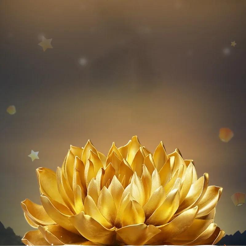 New Chinese Style Handmade Golden Emperor Lotus Figurine for Buddhist Decor with Zen Incense Burner Ceramic Miniatures