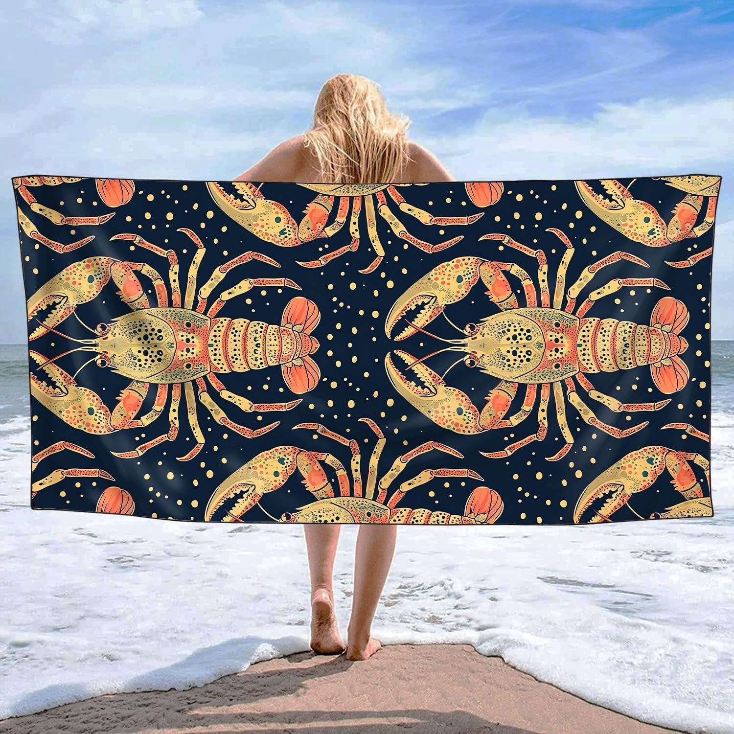 

1PC Lobsters pattern Beach Towel for Family stuffs friends Gifts Quick-Dry Sand free For Bath Yoga Beach Camping Swimming GYM W40*H60(CM)