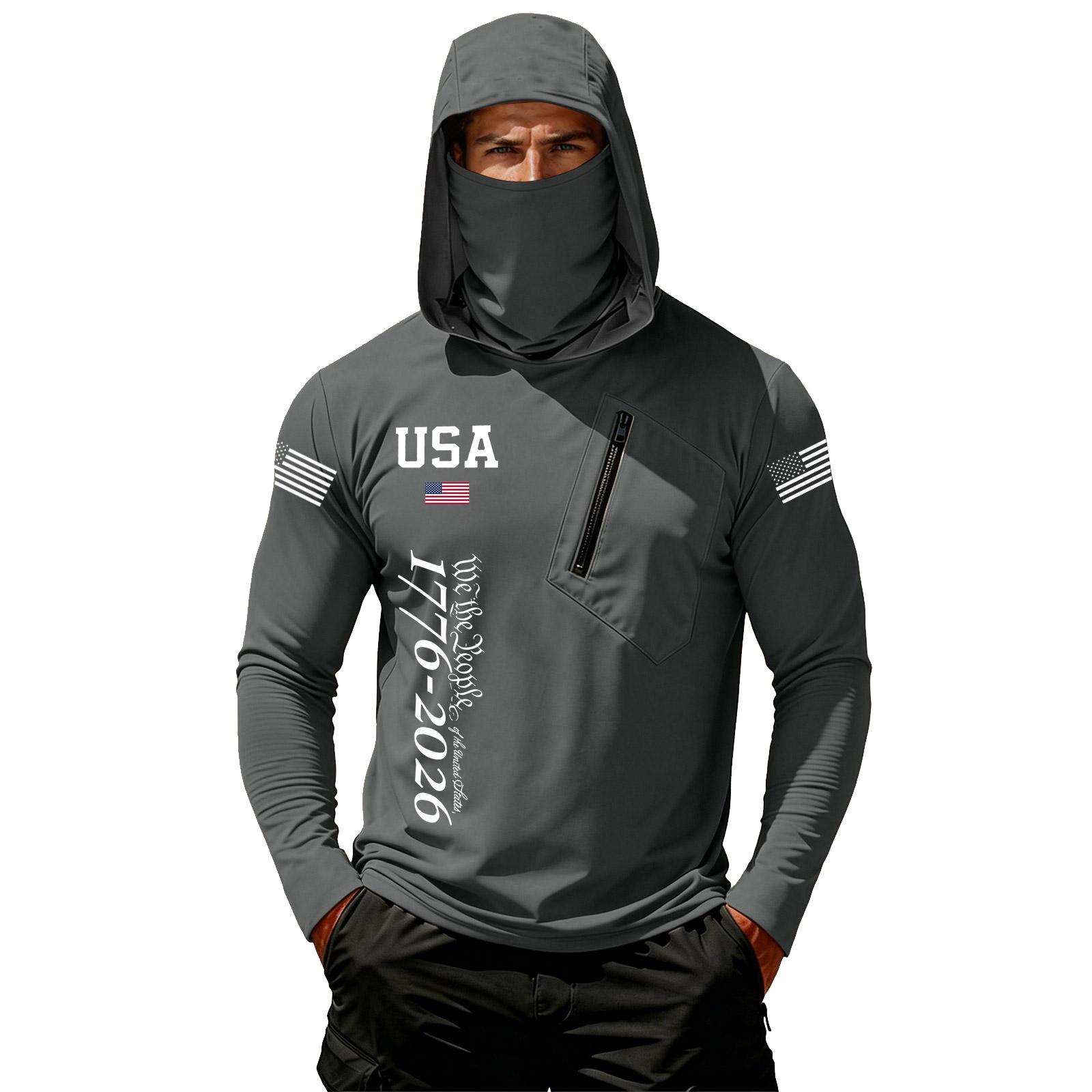 

Men s Casual Long Sleeve Hooded Sun Protection Shirt USA Independence Day Print Lightweight Breathable Outdoor Sports Top XXXL