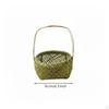 Woven Bamboo Basket Handmade Shallow Carrying Arched Handle Round Wicker Tray for Gift