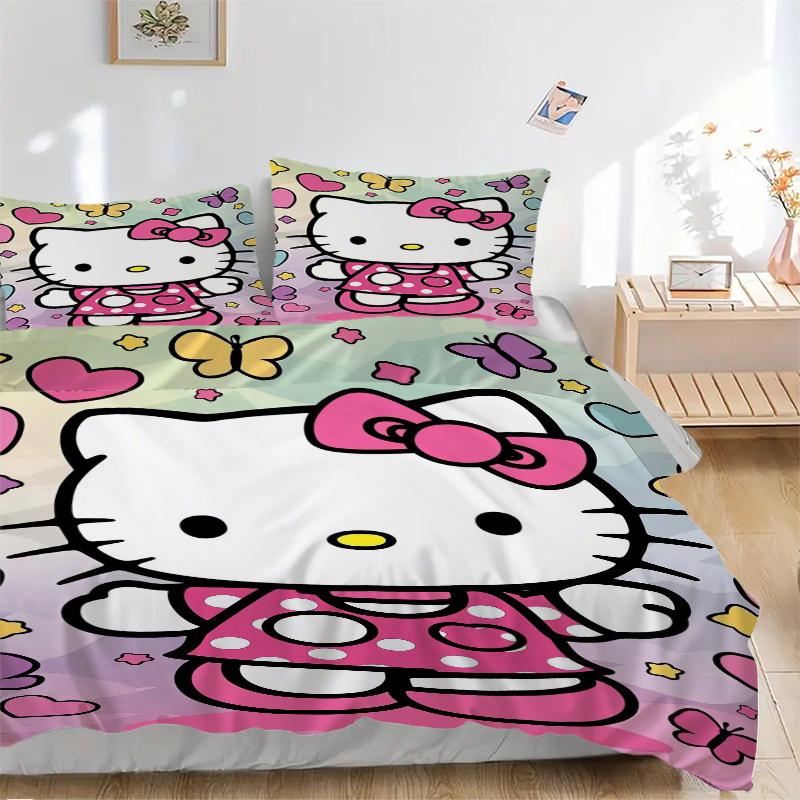

3 шт. Постельное белье Hello Kitty и Бабочка, Включает 1 пододеяльник и 2 наволочки, Без наполнителя, Мягкое и удобное для домашней спальни W033 135x200cm