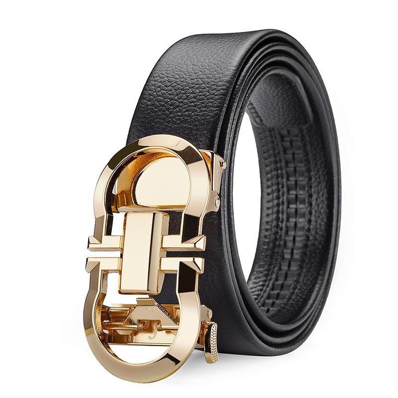 Gürtel Herren High-End Leder Legierung Automatische Schnalle Trendig Neuer Hosen Gürtel Taillenabdichtung 120cm gold