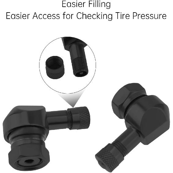 Windance 2pcs 90 Degree CNC Motorcycle Tire Valve Stems for Most Bike 10 mm to11.3 mm Tubeless Tires Easy tallation (Black)