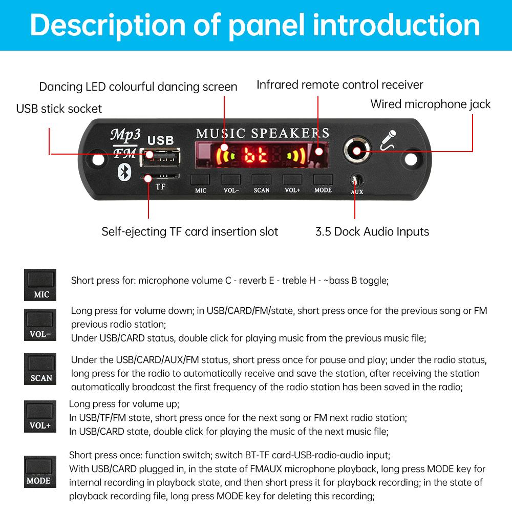 80W+80W Bluetooth MP3 Decoder Board Music Player Module DC 6-24V Car Music Player Module Lossless Audio USB AUX TF Radio