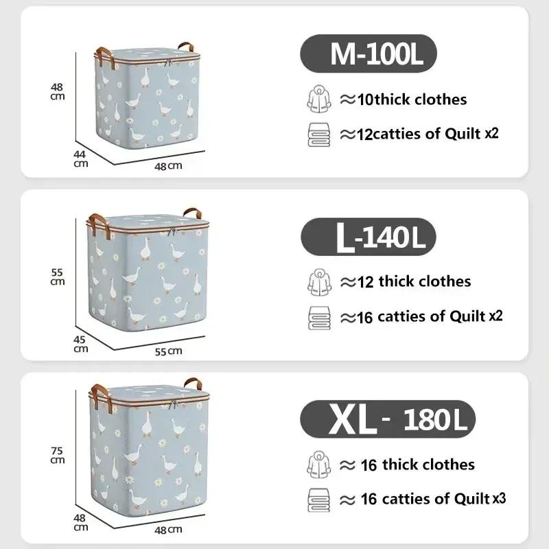 100/140/180L Clothes Quilt Storage Bag Household Large Capacity Quilt Storage Box Wardrobe Non-woven Clothing Moving Luggage
