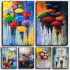 Abstract colourful umbrella landscape in the rain canvas painting oil wall of art for the modern living room home decor cuadros