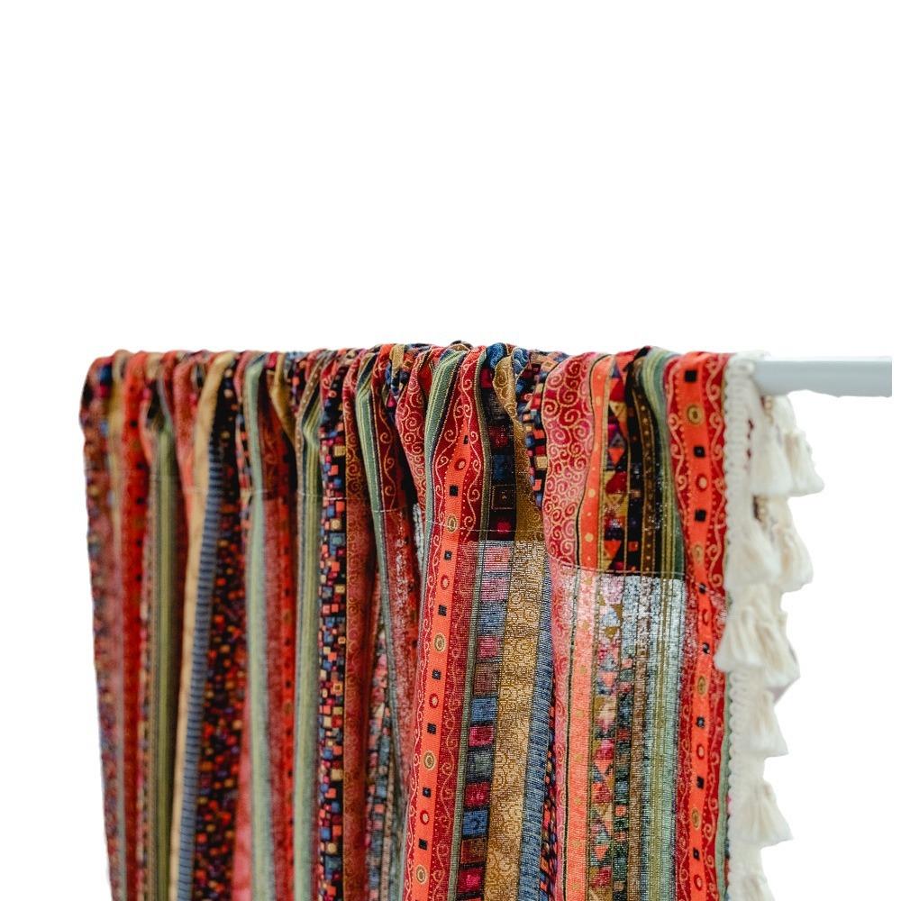 American Cotton And Linen Printed Curtains Finished Non-Punching Rural Kitchen Hanging Curtains Colored Fringed Coffee Short Curtains