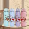 1PC Curly Font Double Heart Love 750ml Color Plastic Sports Water Bottle Leakproof Flip Straw Lid Suitable for Sports Office Home Use
