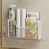 1Pc Iron Storage Rack With 2 Patch Hooks Punch-free Kitchen Cabinet Door Inner Wall-mounted Shelf Storage Box