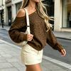 Women's Leopard Print Off-Shoulder Long Sleeve Sweatshirt Loose Drop Shoulder Pullover Top