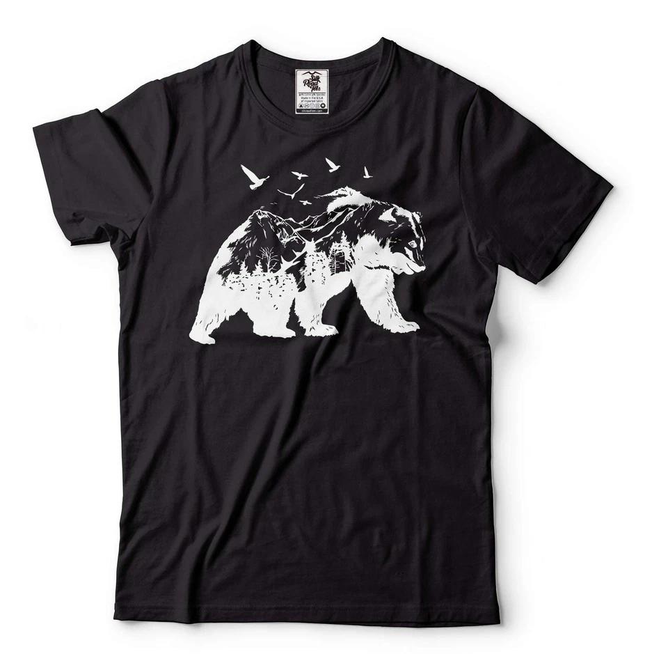 Мужская футболка с медведем Футболка с горным медведем Кемпинговая футболка с медведем Футболка с медведем и природой 4XL