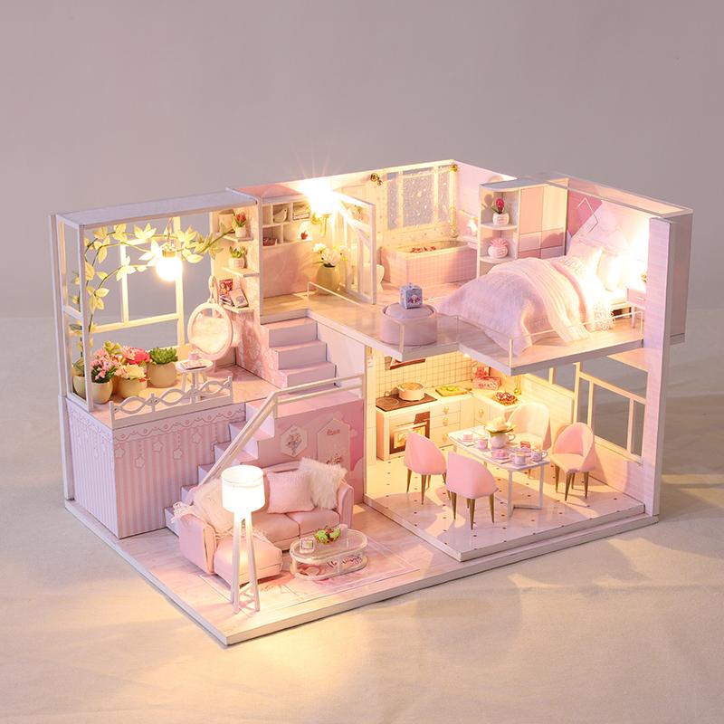 Wooden Miniature Doll House Kit 3D Puzzle Assembly Building Model Toy Handmade Duplex Apartment Production Toys Home Decoration