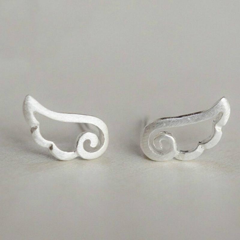 PANJBJ 925 Sterling Silver Red Zircon Studs Earring For Women Neo-Gothic Punk Wing Feather Angel Devil Jewelry Gift Dropshipping