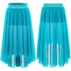 Girls Lyrical Contemporary Modern Dance Skirts Shiny Rhinestones Waistband Side Slit High Low Irregular Mesh Skirt Performance Costume