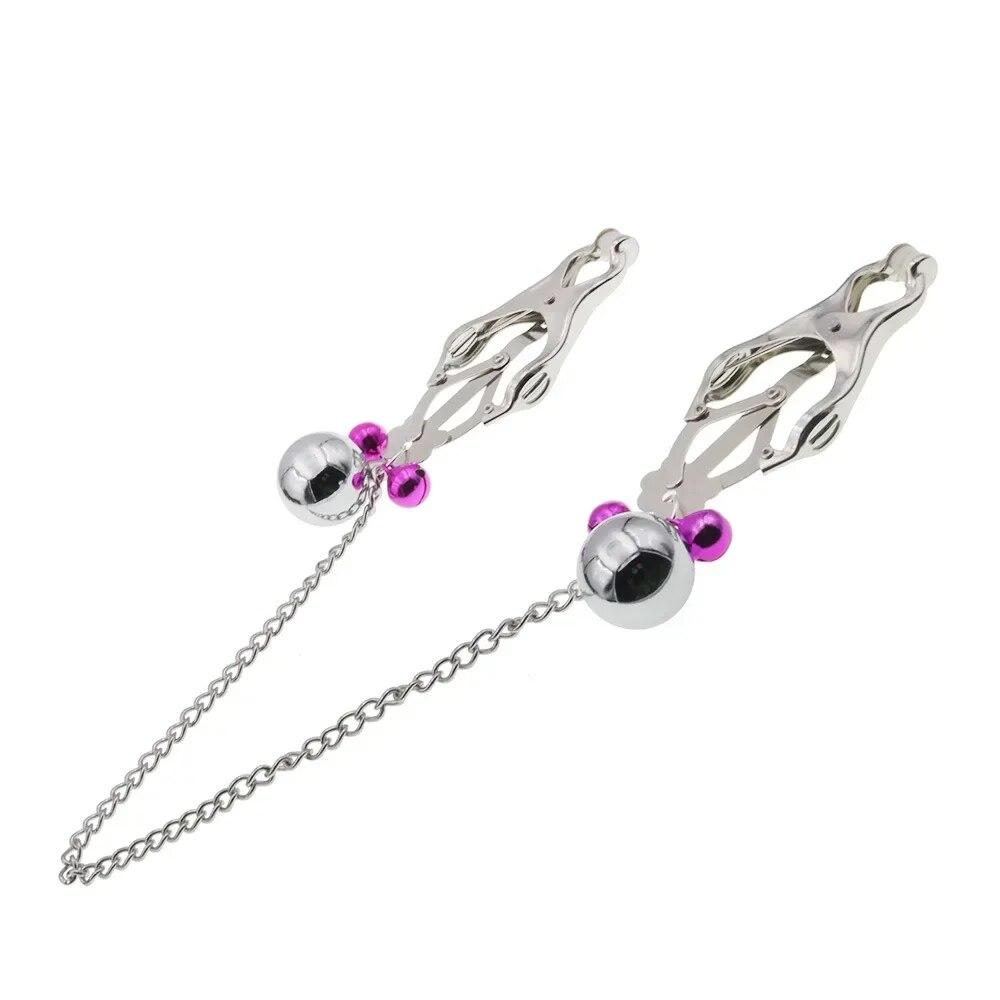 Metal Nipple Clamps Clips with Chain Clitoris Stimulator Steel Nipple Breast Clamps Slave Bondage Flirting Women Toy