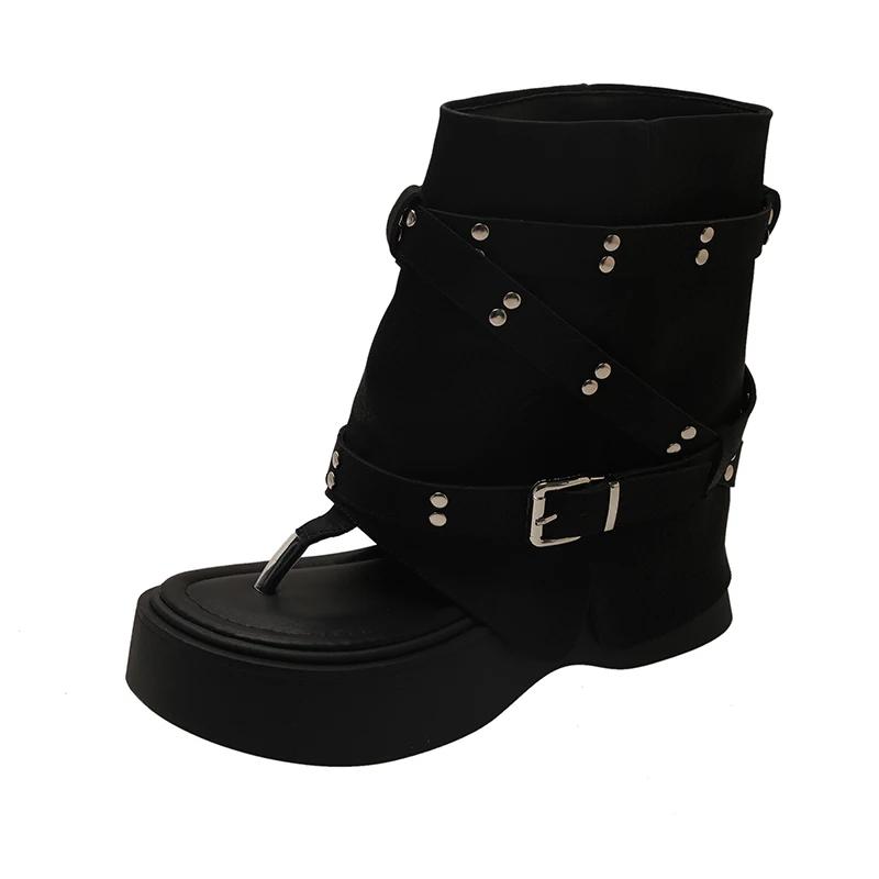 

Fashion Retro Thi Heel Roman Booties Women s Faion Toe Cover High Top Sandals Heightening Zipper ort Boots Summer New Arrival 40 чёрный