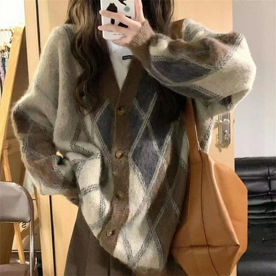 Korean Lazy Style Knit Cardigan for Women - Spring/Autumn 2025 Long Sleeve Loose Fashion with Big Buttons