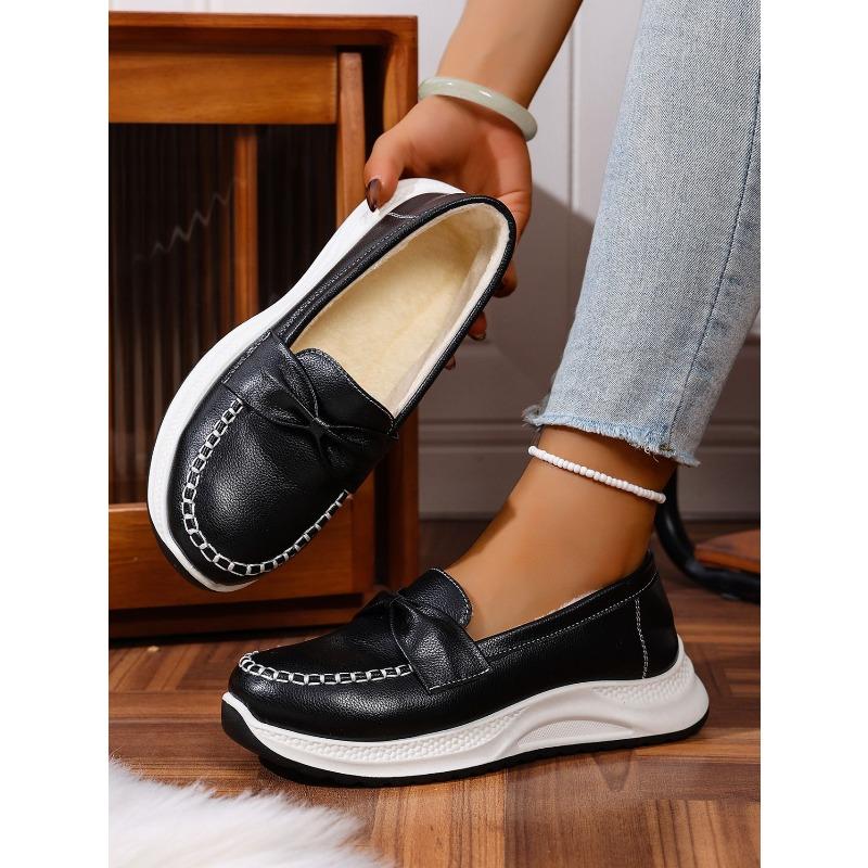 Winter 2025 New Platform Fleece Warm Cotton Shoes Women's Plus Size Comfortable Bow Comfortable Sneakers
