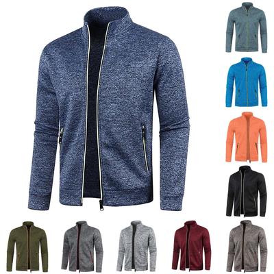 Autumn And Winter Men's Zipper Knitted Sweater Long Sleeved Thin Velvet Top Jacket