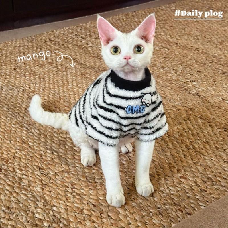 Thick Warm Striped Fleece Vest Sphynx Devon Cats Small Pets Winter