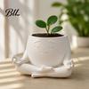 Functional Office Plant Decor Sit In Meditation Planter, Cute Zen Flower Pot, 3D Printed Small Indoor Garden Pot Figure for Succulents Cacti,