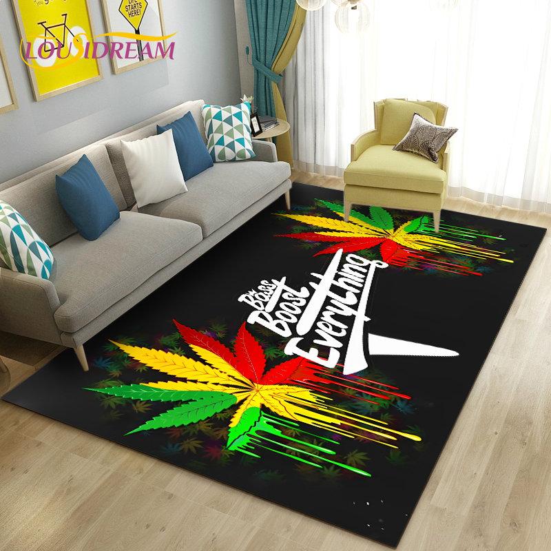 Reggae Music Jamaican Maple Leaf Area Rug,Carpet Rug for Living Room Bedroom Sofa Doormat Decoration,Kid Play Non-slip Floor Mat