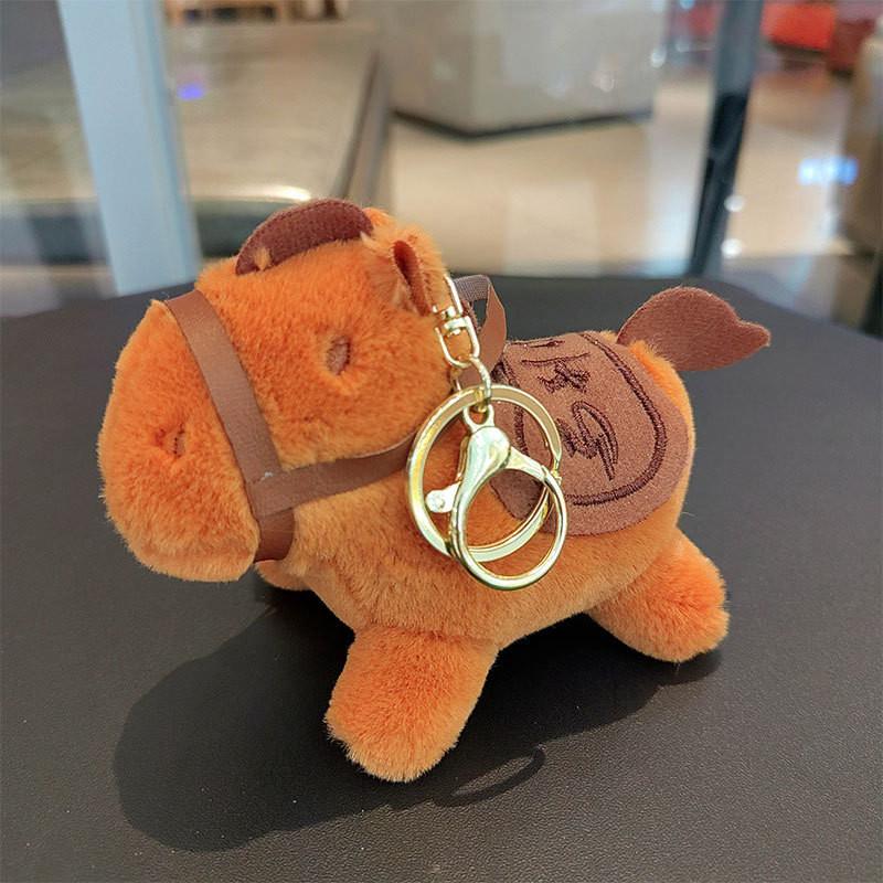 Plush Pony Charming Keychain In Deep Coffee With Silver Rings Great For Ages All