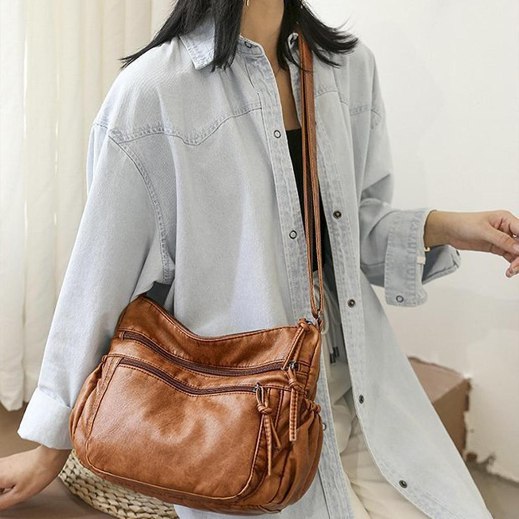 Women PU Leather Crossbody Bag Handbag Satchel Hobo Shoulder Bag Ladies Big Capacity Business Work Totes Adjustable Strap