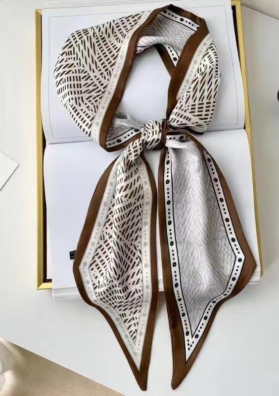 Fashion Plants Print Silk Scarf Skinny Ribbon Hairbands Women Neck Kerchief Foulard Soft Hair Bands Scarves Bag Handle Ribbon