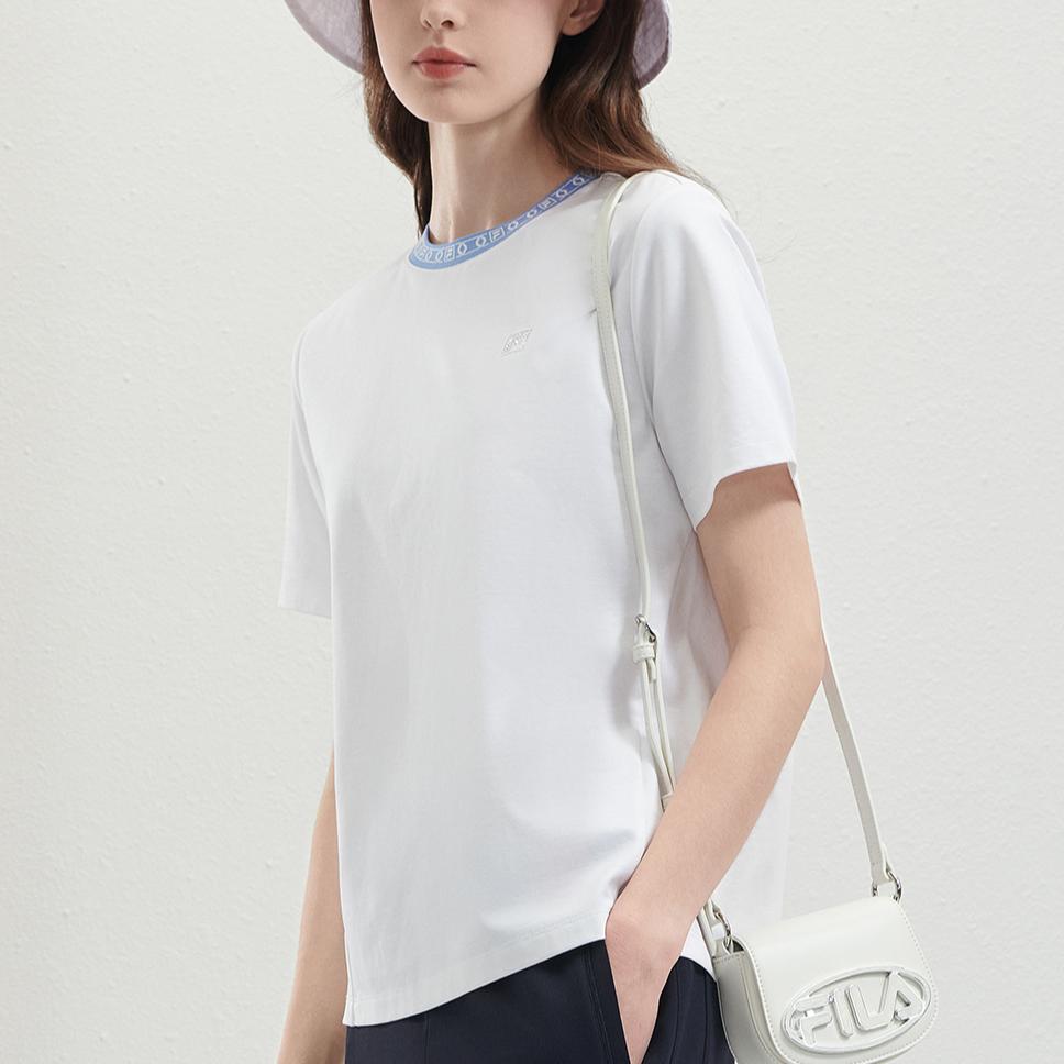 Fila Heritage Solid Color Crew Neck Short Sleeve T-Shirt Women Tops White F11W421102F-WT