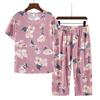 Women's Summer Short-Sleeve Cotton Silk Pajama Set - Lightweight, Two-Piece Loungewear for Outdoor and Indoor Use