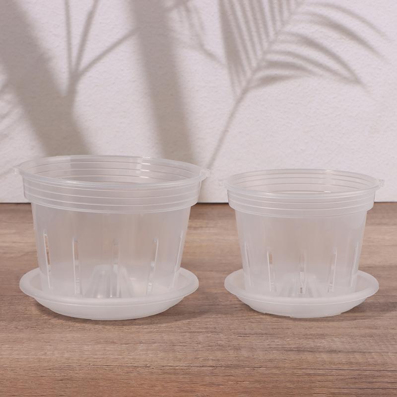 1Pc Orchid Pots With Plastic Tray Nursery Planter Planting Clear Holes Hydroponic Cup Container Plants Gardening Supplies