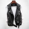 PU Leather Waistcoat Women Motorcycle Zippers Vest Coat Sleeveless Pockets Vests Large Size Tops