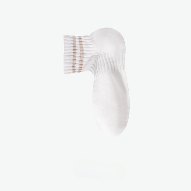 Men's Spring and Summer Mid-calf Socks, White Striped Mesh Breathable and Antibacterial Short Socks