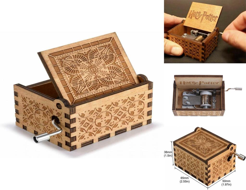 Harry Potter Engraved Wooden Music Box Vintage Storage Box Design