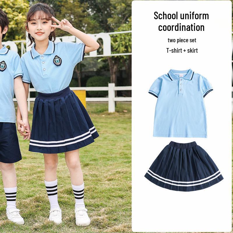 British Style Summer Kids' School Uniform Set - Boys & Girls Two-Piece Performance Wear