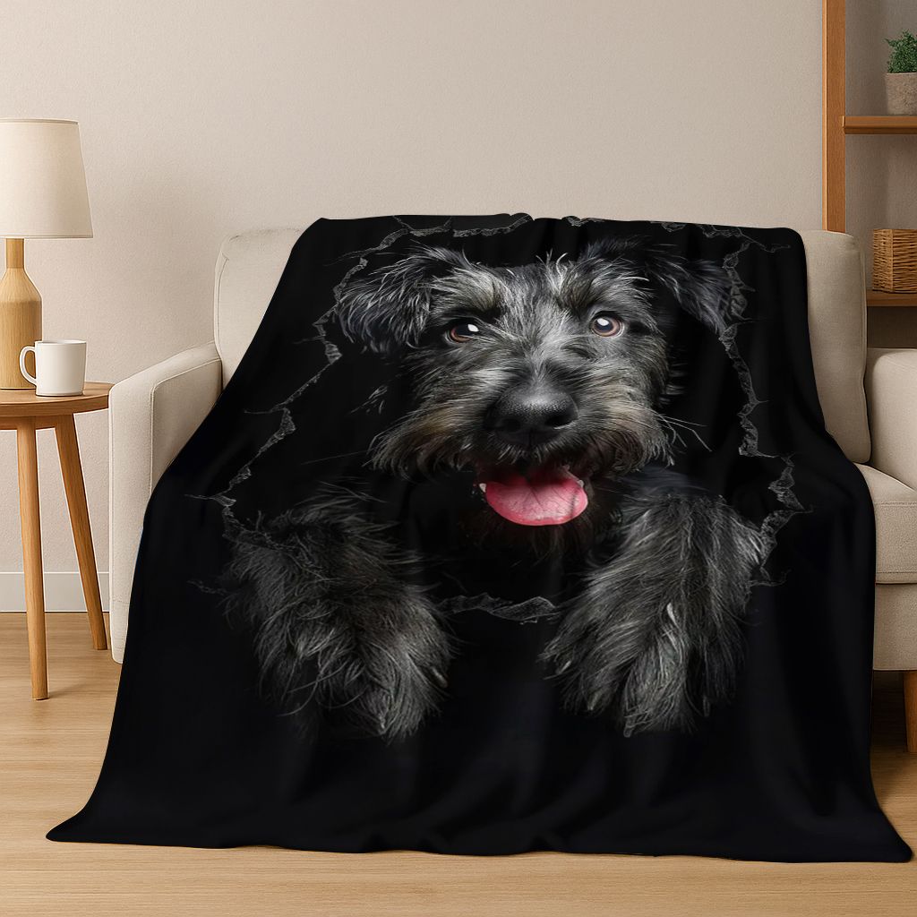 3D Illusion durchbrechende Wand Hund Welpe Niedliche Flanelldecke, Gemütliche Weiche Überwurfdecke für Zuhause Schlafzimmer Bett Sofa Picknick Abdeckung Geschenk Kind