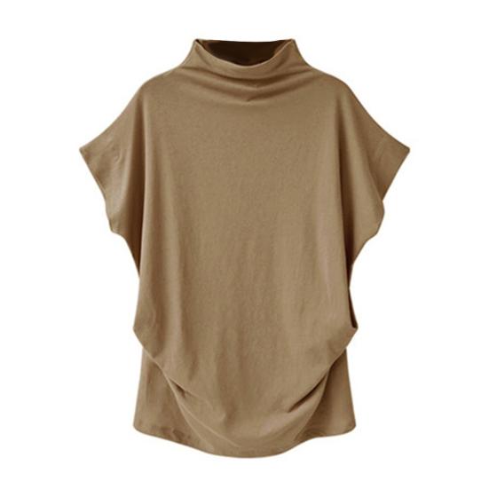 

Жіноча однотонна футболка великого розміру з короткими рукавами «летюча миша» і складками збоку, водолазка L верблюд