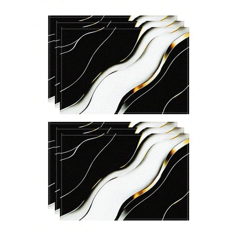 Plátěné podložky pod talíře Květinový potisk Kuchyňské doplňky Vhodné pro domácnost Elegantní Černobílý mramor Jednoduchý a odolný design