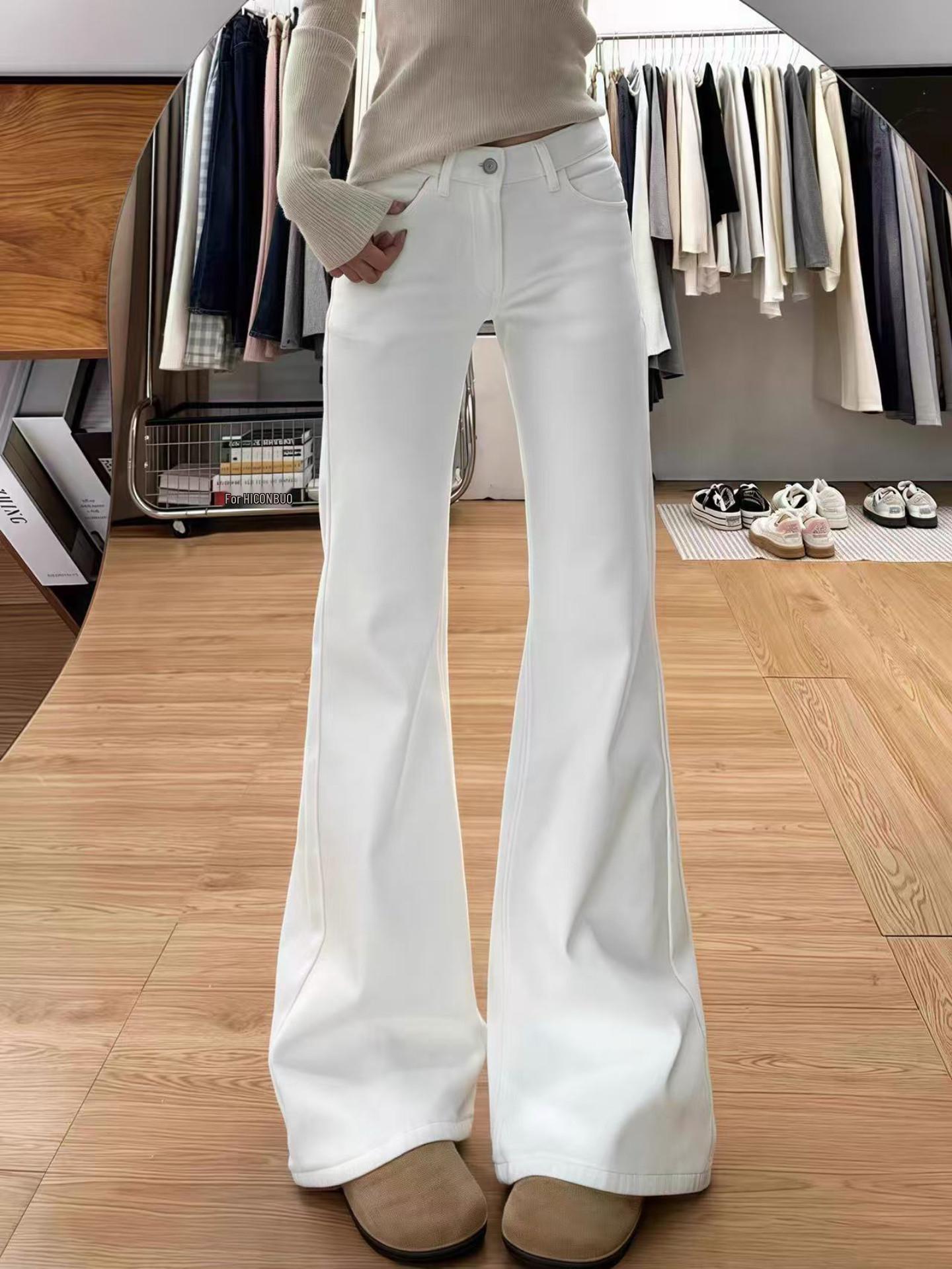 

Women s Plus Size High-Waisted Flare Jeans - White, Slimming, Spring/Autumn S