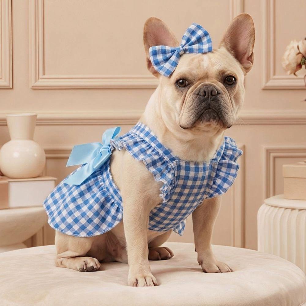 Bow Headband Cat Dog Princess Dress Polka Dots Printing Pet Dress Cute Pet Skirts  Spring Summer