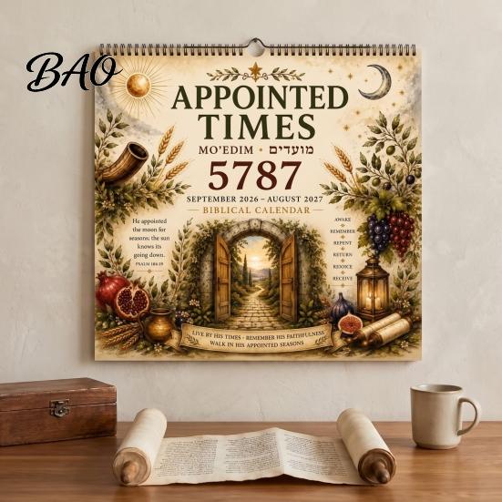 Appointed Times Guide 2026-2027 Wall Calendar, Spiral Bound Scripture Illustrated Calendar with Feast Days Reference Days, Hebrew Dates, Shabbat, Sept