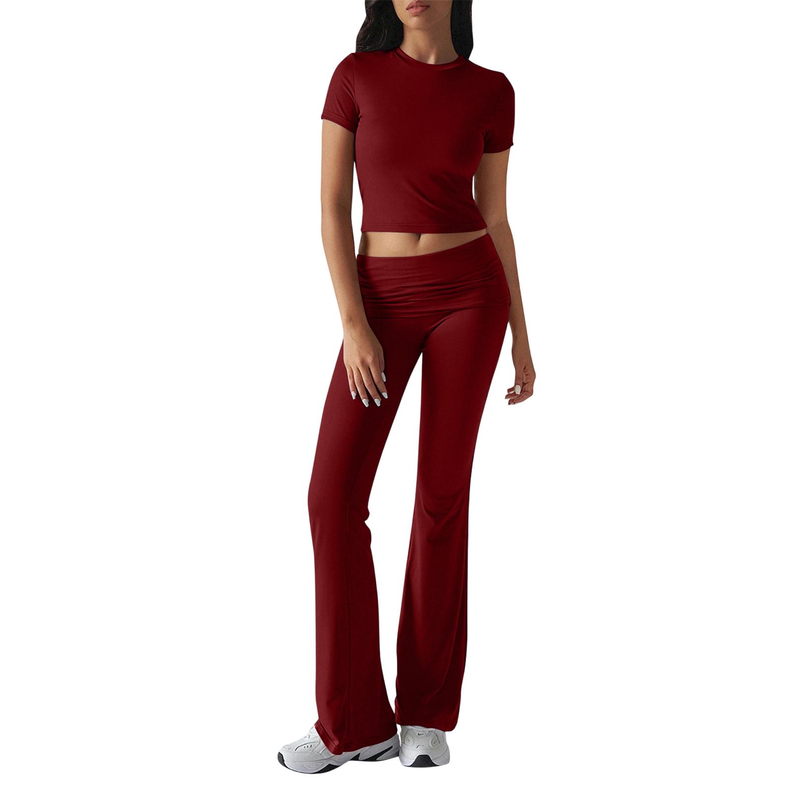 

Women s Solid Color Casual Top And Pants Fashion Two-piece Set XL