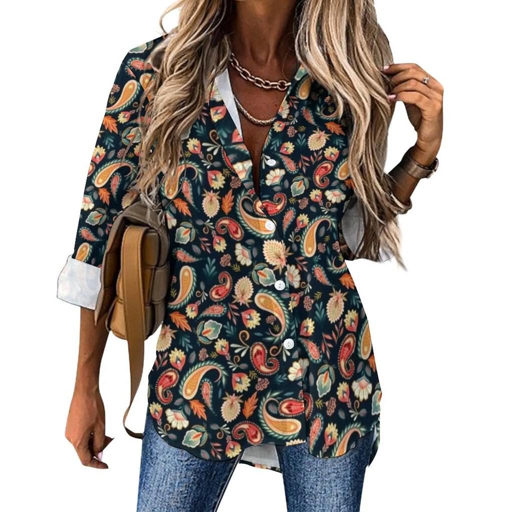 Women Printed Shirt Fashion 2025 New Spring and Autumn Casual Elegant Long Sleeve Lapel Top Street Style Personalized Shirt