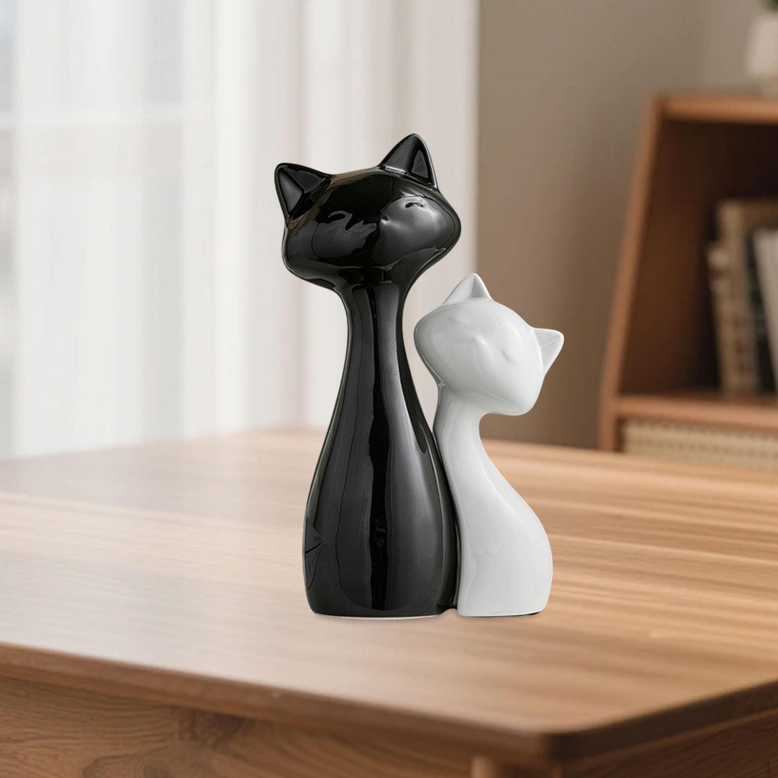 

Пара фигурок кошек, скульптура животного, милое настольное украшение для гостиной, офиса, шкафа L Black S White