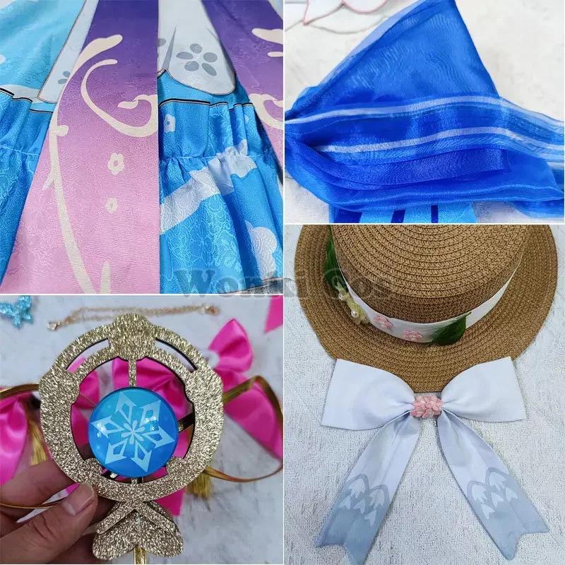 Kamisato Ayaka Skin Cosplay Costume Dress Springbloom Missive Ayaka Cosplay Wig Full Set With Hat Lolita Dress