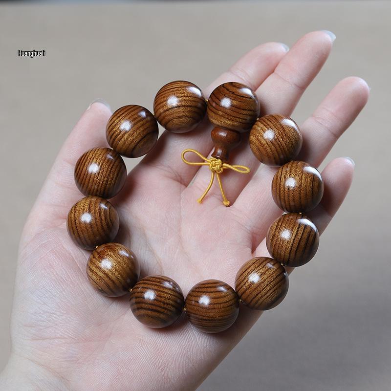 Men's Small-Leaf Red Sandalwood & Green Sandalwood Bracelet with Yellow Rosewood and Ebony Buddhist Beads 2.0".