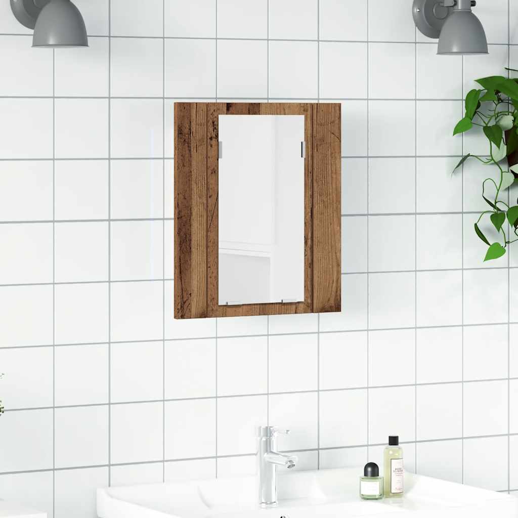 Vidaxl Badezimmerschrank mit Spiegel und LED, Altes Holz, 40x12x45 cm