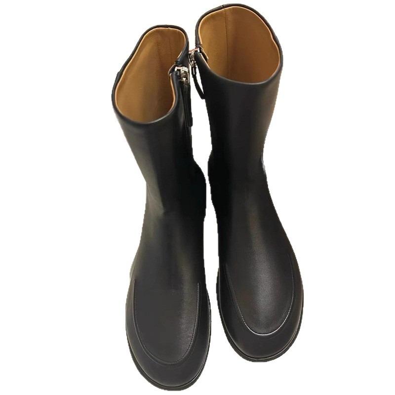 Rindslederversion~ Nischendesign Retro Martin Stiefel Damen Seitenreißverschluss Dünne Stiefel Flache Lederstiefeletten